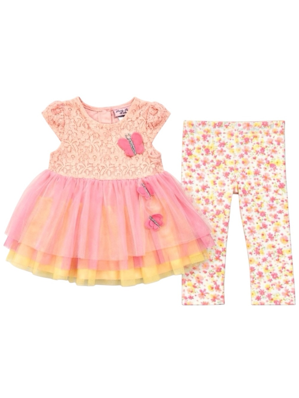 Little Lass 24M Toddler Girl Pink Lace Butterfly Tutu Dress 2pc Outfit